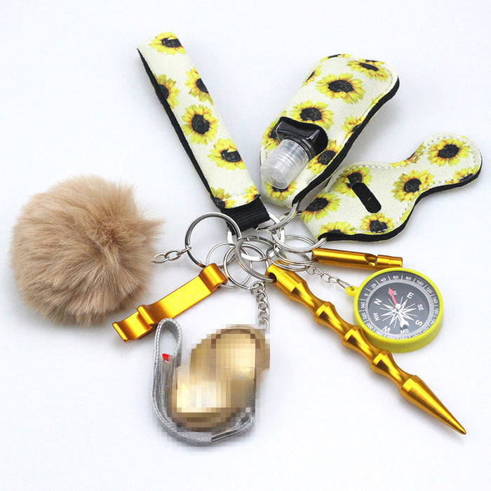 Wholesale Fur Ball Compass Leather Keychain 10-Piece Set JDC-KC-TouMS065