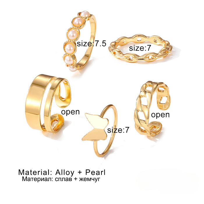 Wholesale Hollow Love Butterfly Geometric Joint Alloy Ring Set JDC-RS-HanShi003