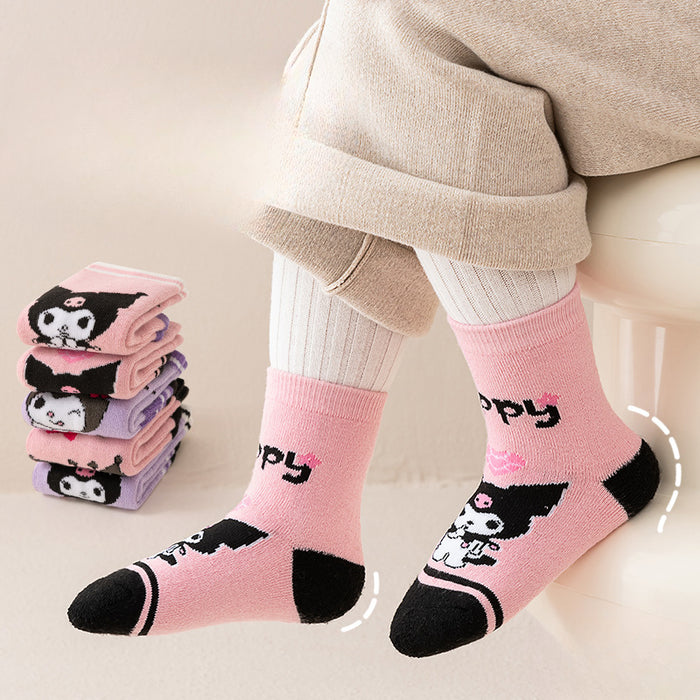 Wholesale 5 Pairs/pack Girls Socks Winter Thick Warm Terry Socks Cute Girls Princess Socks Children Cartoon Thick Cotton Socks JDC-SK-LXWC004