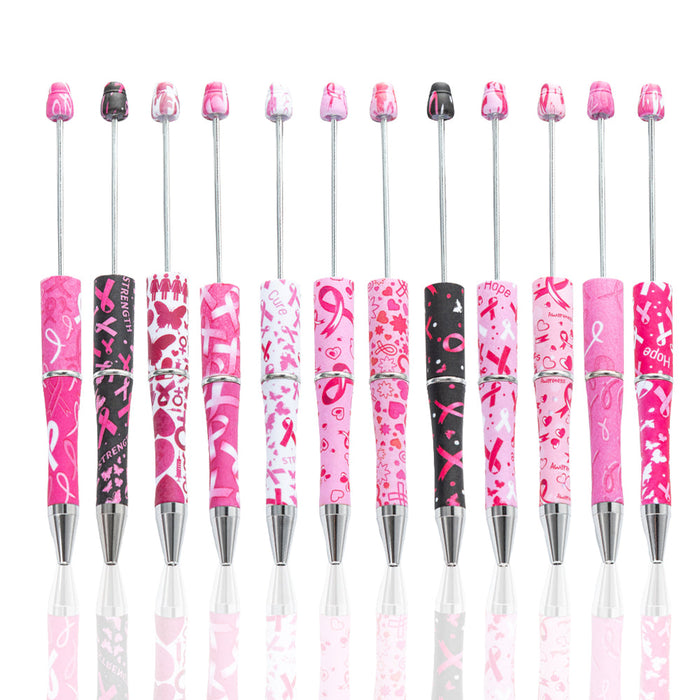 Wholesale Beadable Pens Pink Ribbons Print Plastic Pen DIY for Beaded JDC-PN-Huah137