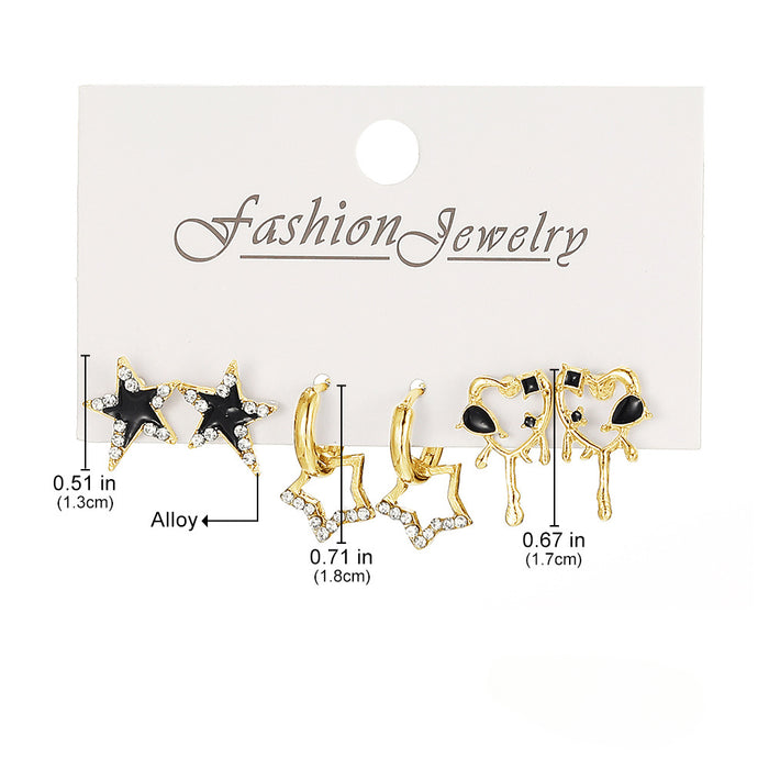 Wholesale Diamond Star Love Tassel Stud Earring Set JDC-ES-HanShi004