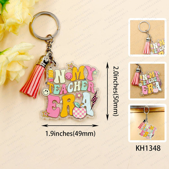 Wholesale Teacher's Day Glitter Acrylic Tassel Keychain JDC-KC-XiaoYan008