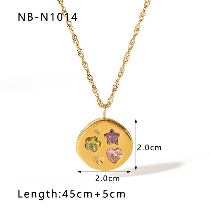 Wholesale Colorful Geometric Zircon Pendant Stainless Steel 18K Gold Plated Necklace JDC-NE-XiongYue001