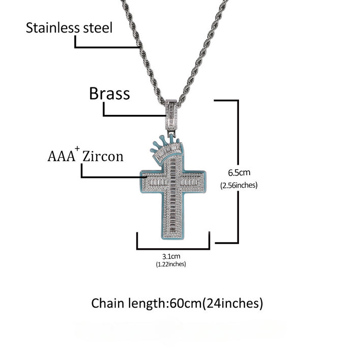 Wholesale Crown Cross Shape Luminous Diamond Pendant Copper Necklace JDC-NE-GuMeng001