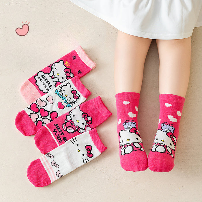 Wholesale 5 Pairs/pack Girls Socks New Sweet Hello Kitty Pink Baby Socks Cartoon Children's Middle Tube Socks Cotton Middle and Small Children JDC-SK-LXWC005