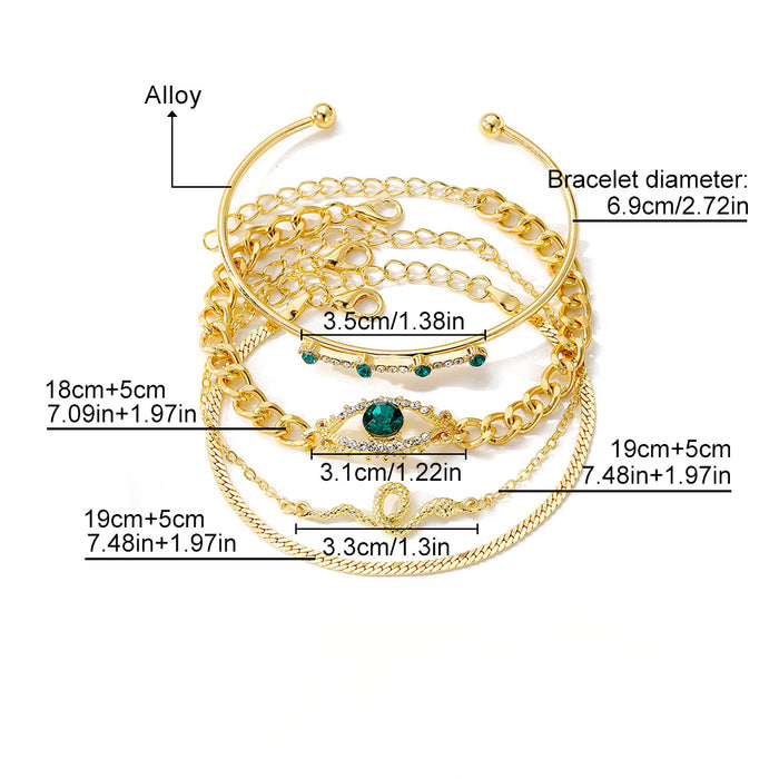 Wholesale Diamond Green Eye Gemstone Alloy Bracelet Set of Four JDC-BT-HanShi002