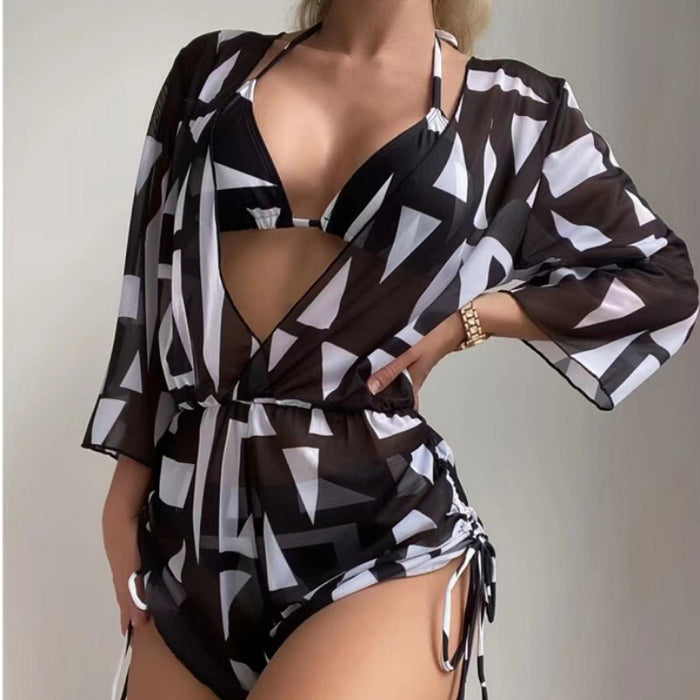 Wholesale Mesh Drawstring Printed Bikini Swimsuits (F) JDC-SW-ZhengY003