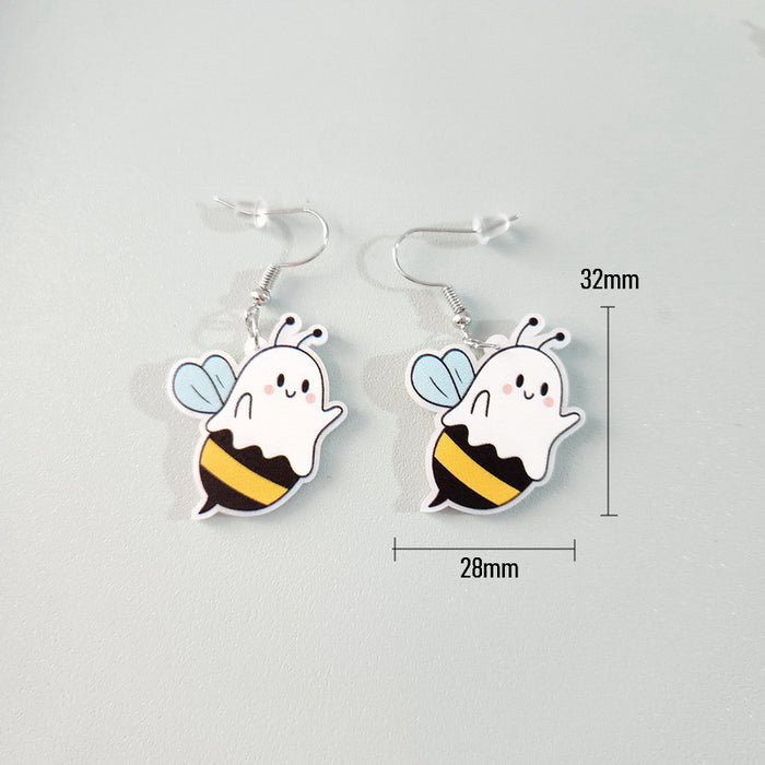 Wholesale Acrylic Cute Halloween Flower Pumpkin Bee Ghost Earrings JDC-ES-XuePa004