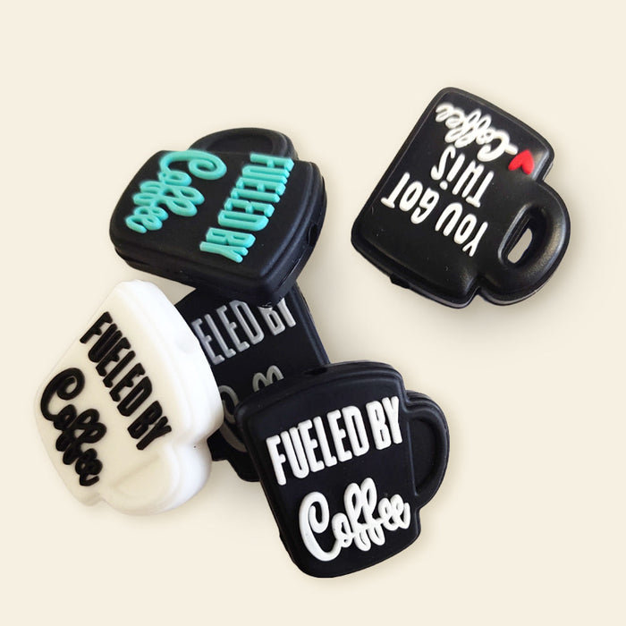 Wholesale 10pcs/20pcs Cartoon Coffee Cup Letters Silicone Focal Beads JDC-BDS-NaiSi029