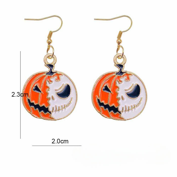 Wholesale Halloween Cartoon Pumpkin Ghost Imp Alloy Oil Drop Pendant Earrings JDC-ES-Chengy043