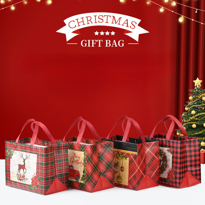 Wholesale Plaid Christmas Series Hand-held Gift Bags Cartoon Reindeer Non-woven Bags JDC-GB-XJ001