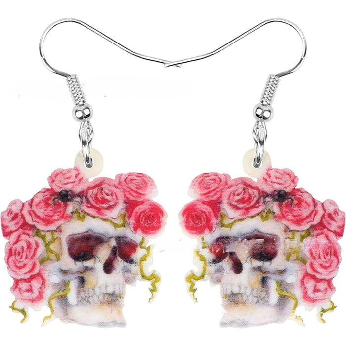 Wholesale Acrylic Red Flower Skull Pendant Earrings JDC-ES-Yuhen006