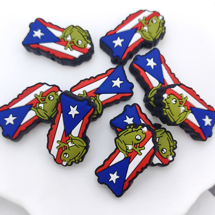 Wholesale 10pcs Independence Day Cartoon Frog Silicone Beads JDC-BDS-NaiSi204