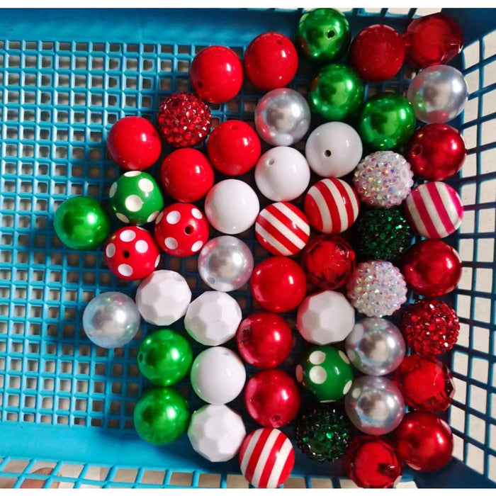 Wholesale 50pcs 20mm Red White Green Acrylic Mixed Color Beads JDC-BDS-NiJia114