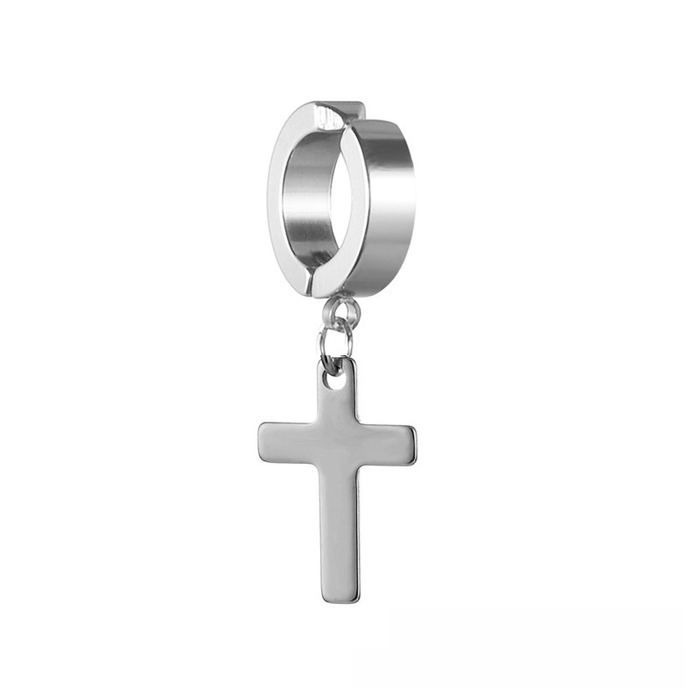 Wholesale Ear clip without ear hole, cross pendant earrings, student titanium steel earrings