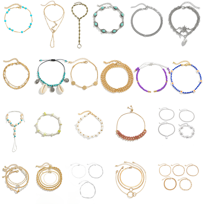 Wholesale Simple and versatile retro ankle chain metal alloy turquoise foot accessory