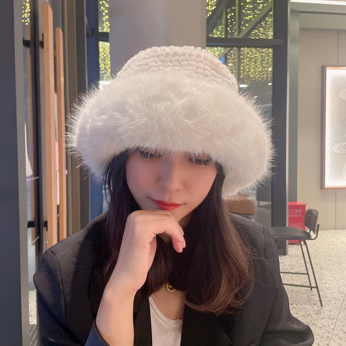 Wholesale Women's Winter Trendy Fleece-lined Warm Fisherman's Hat Raccoon Fur Ear Protection Small Pumpkin-shaped Hat Autumn/winter