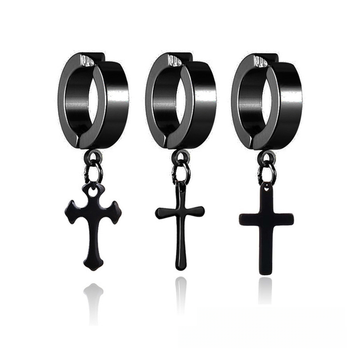 Wholesale Ear clip without ear hole, cross pendant earrings, student titanium steel earrings