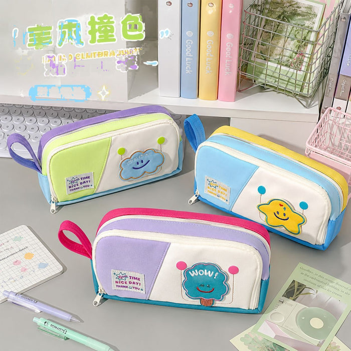 Wholesale Fabric Large Capacity Light Blue Cartoon Pencil Case For Students Back To School Gift Box