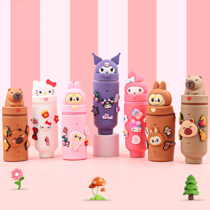 Wholesale Trendy Cartoon Hole Pencil Case Silicone Student Stationery minimum quantity：10