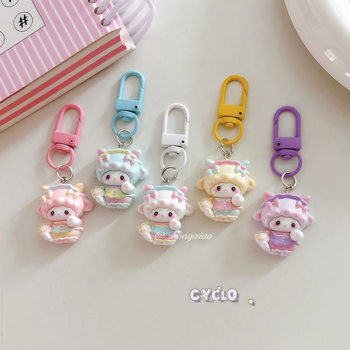Wholesale Cute Resin Bow Lamb Keychain Cartoon Pink Bag Charm Fashion Accessory Gift For Girls