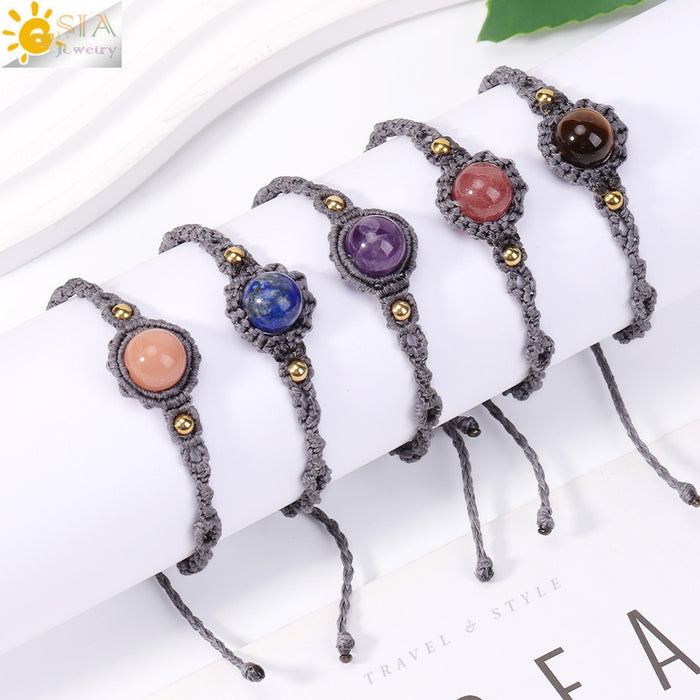 Wholesale Natural Crystal Amethyst Beaded Bracelet Handwoven Adjustable Design Office Lady Style Gift Jewelry