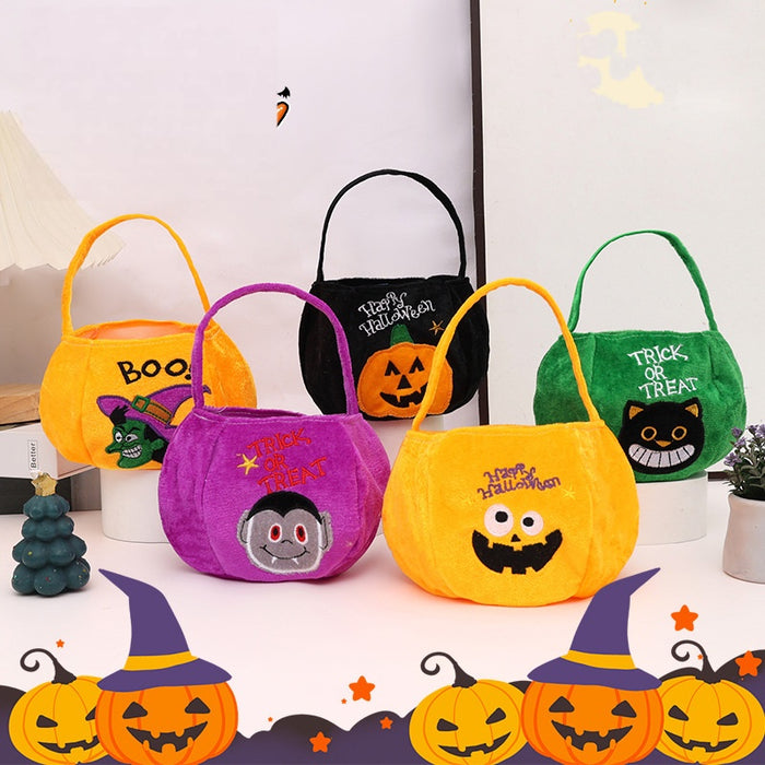 Wholesale Plush  Treat Handbags Green Black Cat Pumpkin Motif for Trick-or-Treat Gift