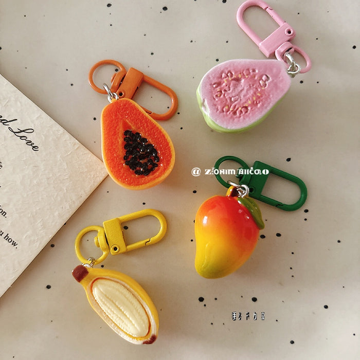 Wholesale Chic Tropical Fruit Resin Keychain Bag Charm Pendant For Girls Boutique Gift Accessory