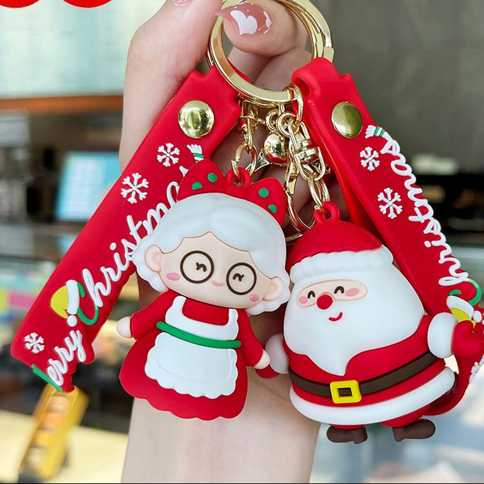 Wholesale Plastic Cartoon Keychain Christmas Couple Design Women' s Bag Charm Gift MOQ≥3