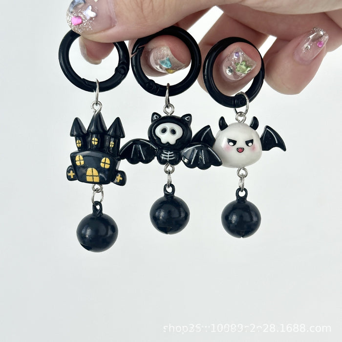 Wholesale Plastic Resin  Ghost Bat Black Cat Bell Keychain Chic Cartoon Luggage Charm For Bag Decor