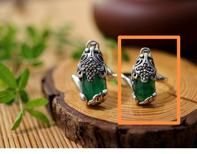 Wholesale 10pcs 925 ancient silver open food ring JDC-RS-NS009 Rings 尼森 green b3 10pcs Wholesale Jewelry JoyasDeChina Joyas De China