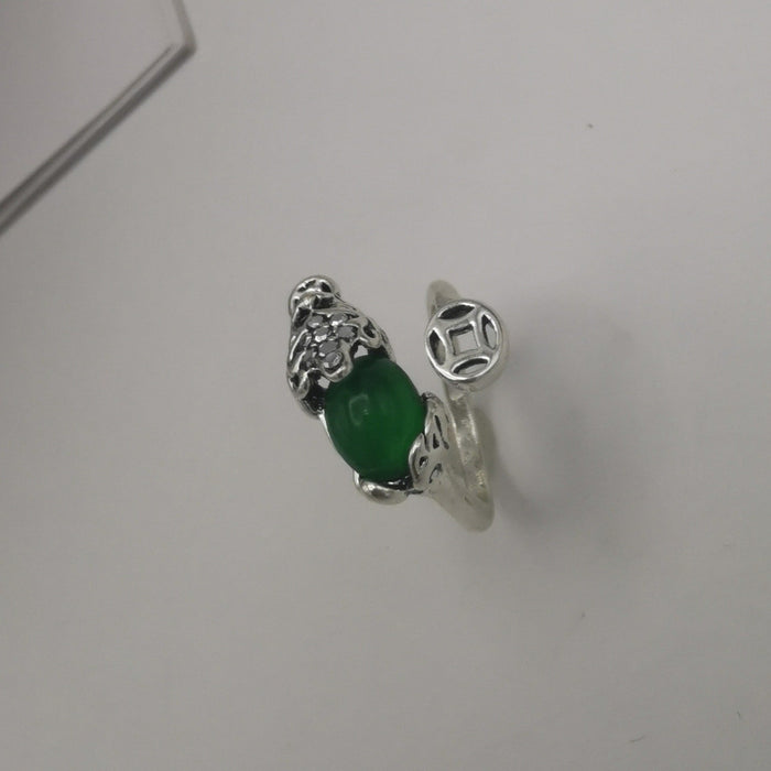 Wholesale 10pcs 925 ancient silver open food ring JDC-RS-NS009 Rings 尼森 green D 10pcs Wholesale Jewelry JoyasDeChina Joyas De China