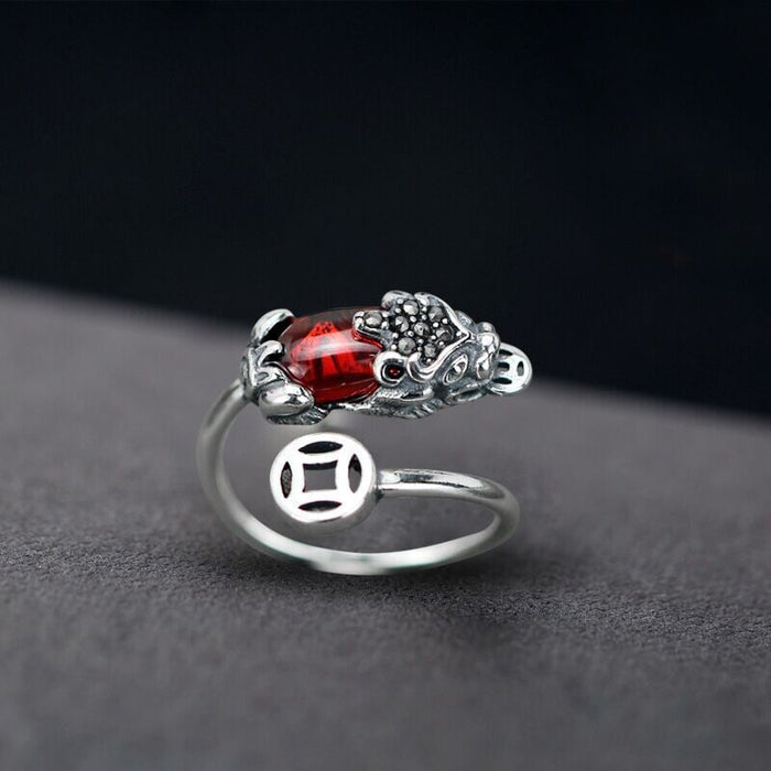 Wholesale 10pcs 925 ancient silver open food ring JDC-RS-NS009 Rings 尼森 red C 10pcs Wholesale Jewelry JoyasDeChina Joyas De China