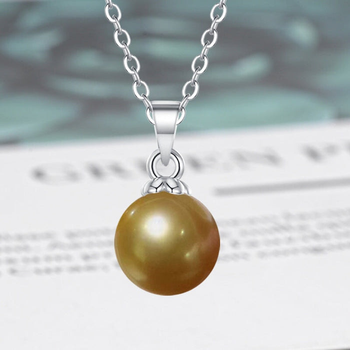 Wholesale 14MM Deep Purple Beads Gold Champagne Gold Purple Pink Imitation Pearl Plated 925 Silver Necklace Women Pendant Accessories Pendant JoyasDeChina 12mm imperial concubine golden shell beads silver pendant [without chain] [bulk packaging] Wholesale Jewelry JoyasDeChina Joyas De China