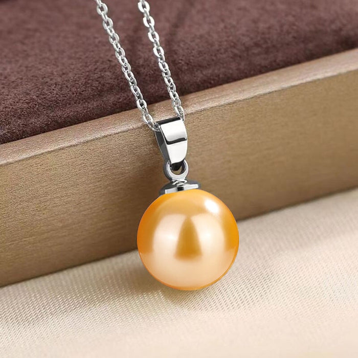 Wholesale 14MM Deep Purple Beads Gold Champagne Gold Purple Pink Imitation Pearl Plated 925 Silver Necklace Women Pendant Accessories Pendant JoyasDeChina 14MM gold shell bead silver pendant [not with chain] [bulk packaging]] Wholesale Jewelry JoyasDeChina Joyas De China