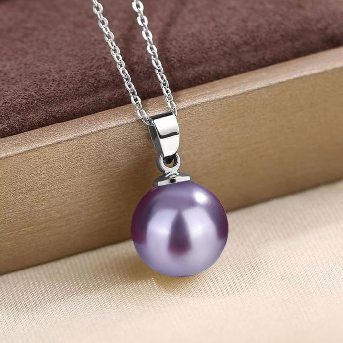 Wholesale 14MM Deep Purple Beads Gold Champagne Gold Purple Pink Imitation Pearl Plated 925 Silver Necklace Women Pendant Accessories Pendant JoyasDeChina 14MM purple beaded silver pendant [not with chain] [bulk packaging]] Wholesale Jewelry JoyasDeChina Joyas De China