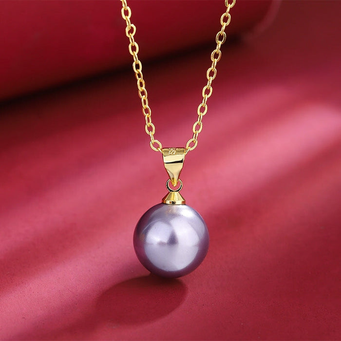 Wholesale 14MM Deep Purple Beads Gold Champagne Gold Purple Pink Imitation Pearl Plated 925 Silver Necklace Women Pendant Accessories Pendant JoyasDeChina Wholesale Jewelry JoyasDeChina Joyas De China