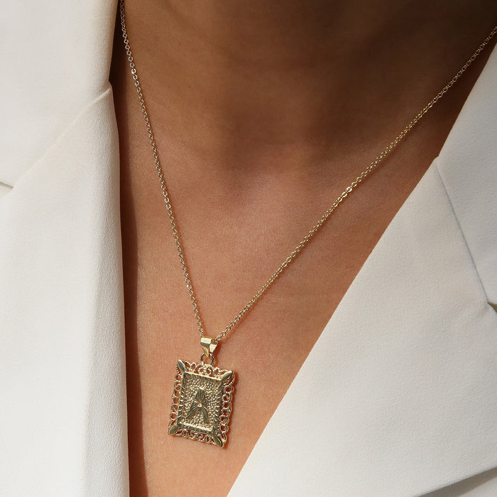 Wholesale 18k Brass Square Square Brand Simple 26 English Letter Pendant Necklace Necklaces JoyasDeChina Wholesale Jewelry JoyasDeChina Joyas De China