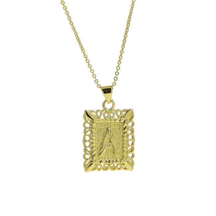 Wholesale 18k Brass Square Square Brand Simple 26 English Letter Pendant Necklace Necklaces JoyasDeChina Necklace a Wholesale Jewelry JoyasDeChina Joyas De China