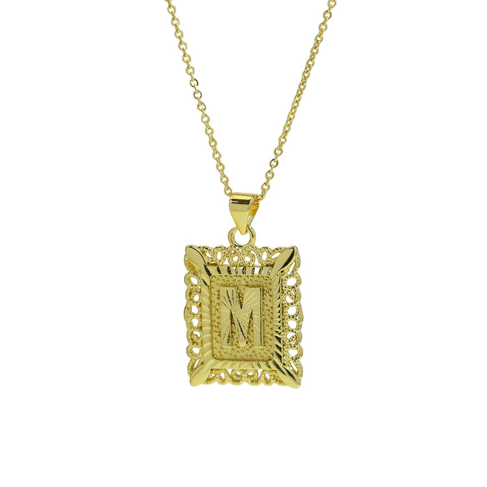 Wholesale 18k Brass Square Square Brand Simple 26 English Letter Pendant Necklace Necklaces JoyasDeChina Necklace m Wholesale Jewelry JoyasDeChina Joyas De China
