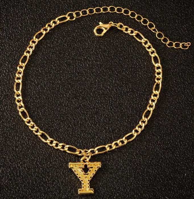 Wholesale 26 Alloy Letter Copper Chain Anklet JDC-AS-Shuangs004 Anklet 双硕 Wholesale Jewelry JoyasDeChina Joyas De China