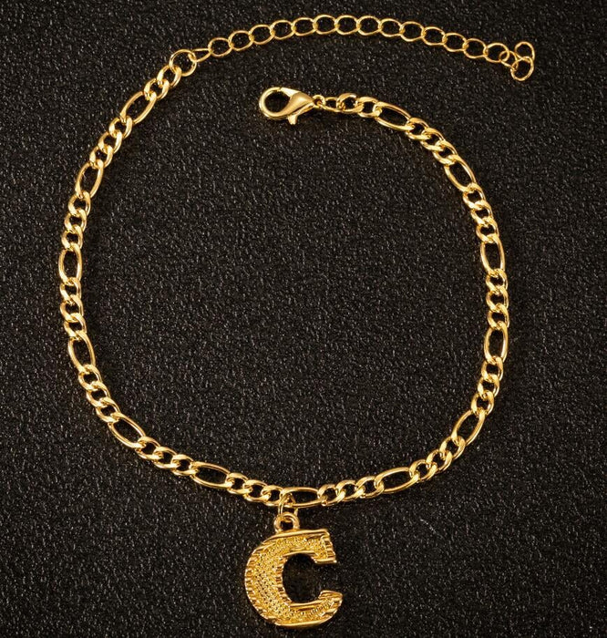 Wholesale 26 Alloy Letter Copper Chain Anklet JDC-AS-Shuangs004 Anklet 双硕 C Wholesale Jewelry JoyasDeChina Joyas De China