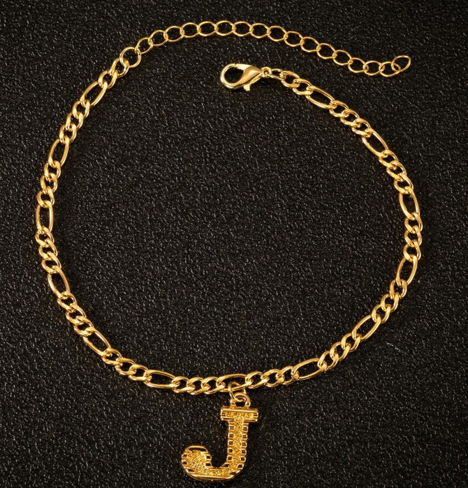 Wholesale 26 Alloy Letter Copper Chain Anklet JDC-AS-Shuangs004 Anklet 双硕 J Wholesale Jewelry JoyasDeChina Joyas De China