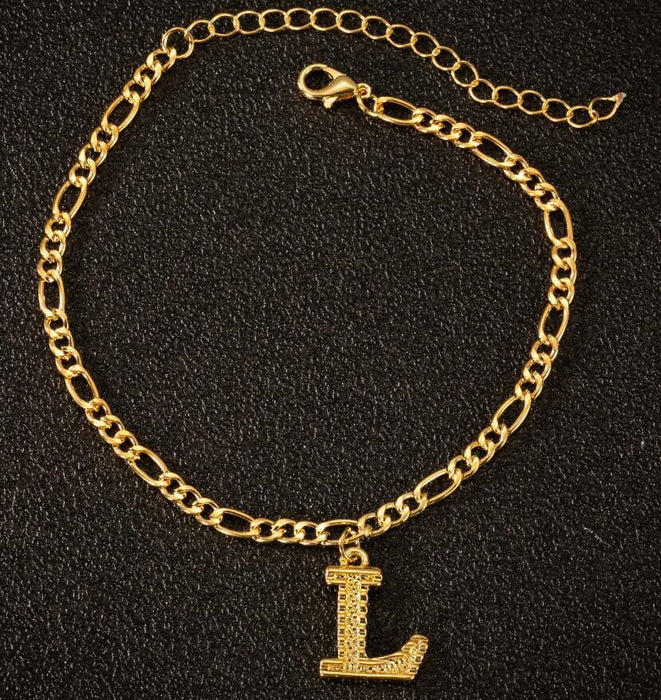 Wholesale 26 Alloy Letter Copper Chain Anklet JDC-AS-Shuangs004 Anklet 双硕 L Wholesale Jewelry JoyasDeChina Joyas De China