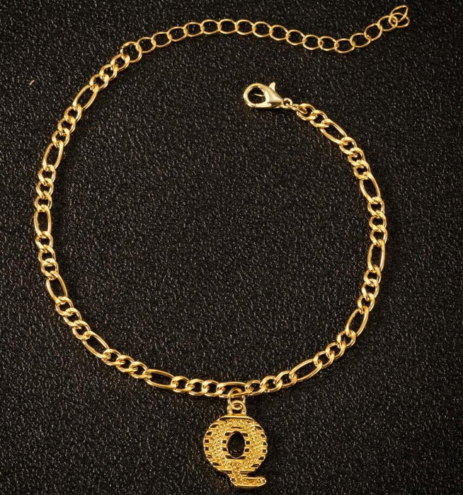 Wholesale 26 Alloy Letter Copper Chain Anklet JDC-AS-Shuangs004 Anklet 双硕 Q Wholesale Jewelry JoyasDeChina Joyas De China