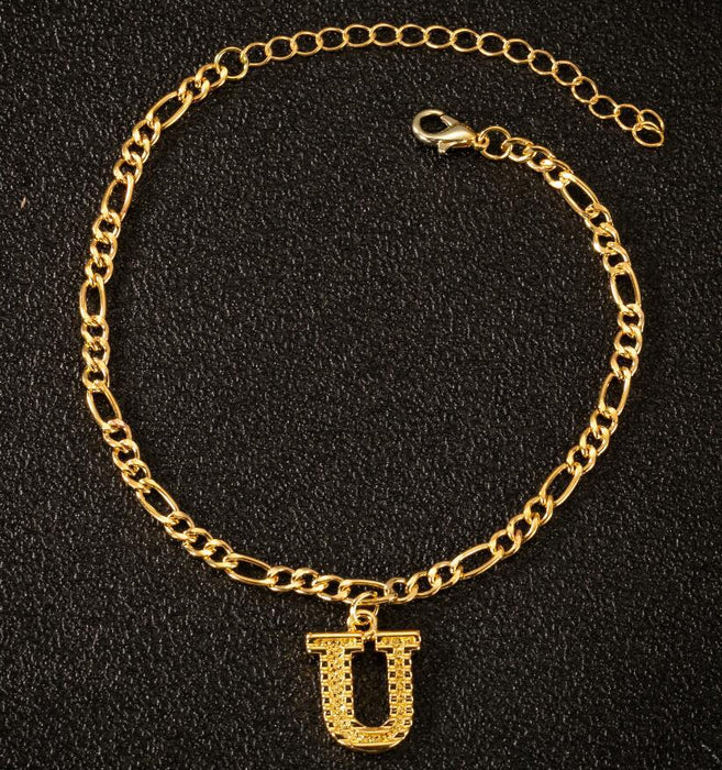 Wholesale 26 Alloy Letter Copper Chain Anklet JDC-AS-Shuangs004 Anklet 双硕 U Wholesale Jewelry JoyasDeChina Joyas De China