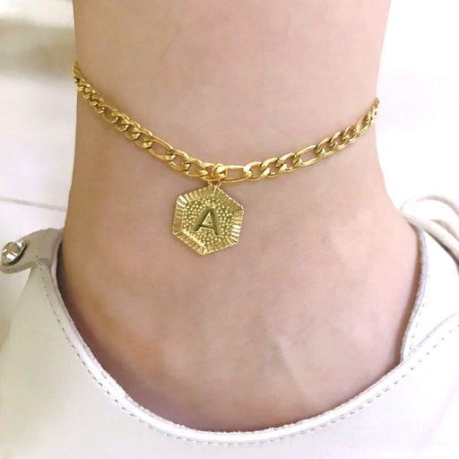 Wholesale 26 Letters Stainless Steel Chain Copper Pendant Anklet JDC-AS-Shuangs002 Anklet 双硕 Wholesale Jewelry JoyasDeChina Joyas De China