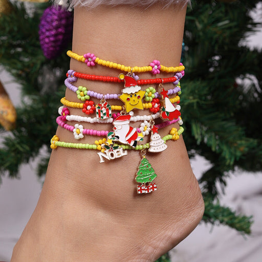 Wholesale 7 PCS Christmas beads anklet suit Santa Christmas tree snowman foot ornaments Anklets JoyasDeChina Wholesale Jewelry JoyasDeChina Joyas De China