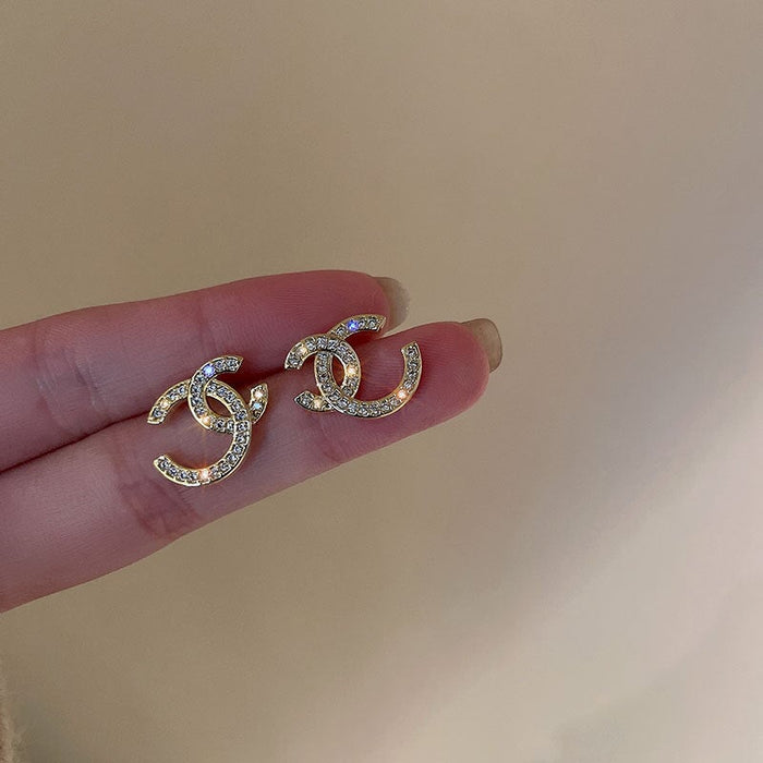 Wholesale 925 Silver Post Alphabet Rhinestone Earrings (F)JDC-ES-Fengm003 Earrings 丰美 10# silver needle. Gold plated zircon earrings Wholesale Jewelry JoyasDeChina Joyas De China