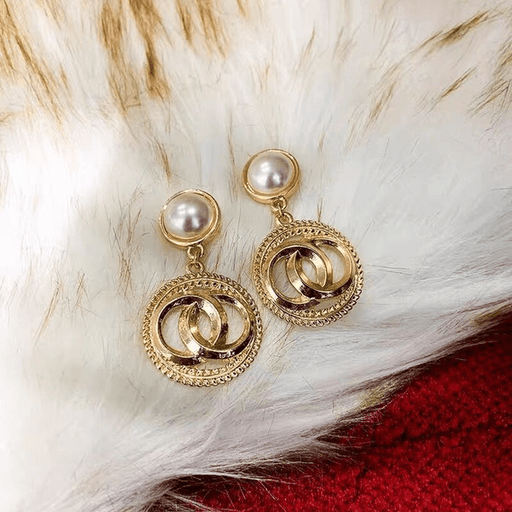 Wholesale 925 Silver Post Geometric Circle Double C Pearl Stud Earrings （F）JDC-ES-Dengy004 Earrings 登云 Wholesale Jewelry JoyasDeChina Joyas De China